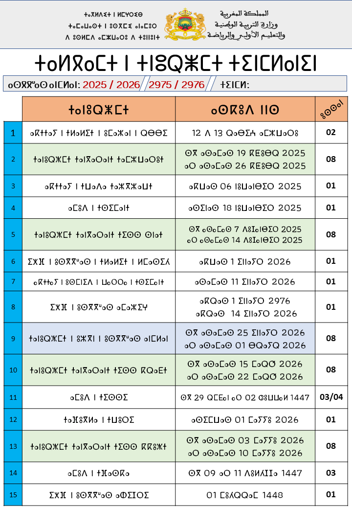 لائحة العطل السنوية 2025-2026